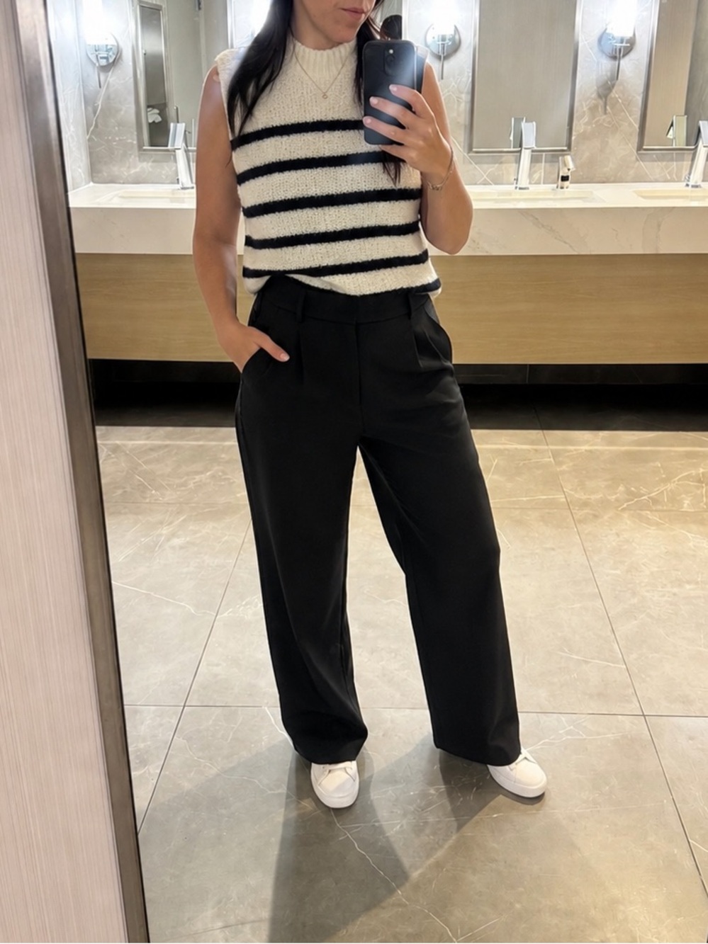 Old Navy Sleeveless Cowl Neck Sweater Vest in Cream and Black Stripes